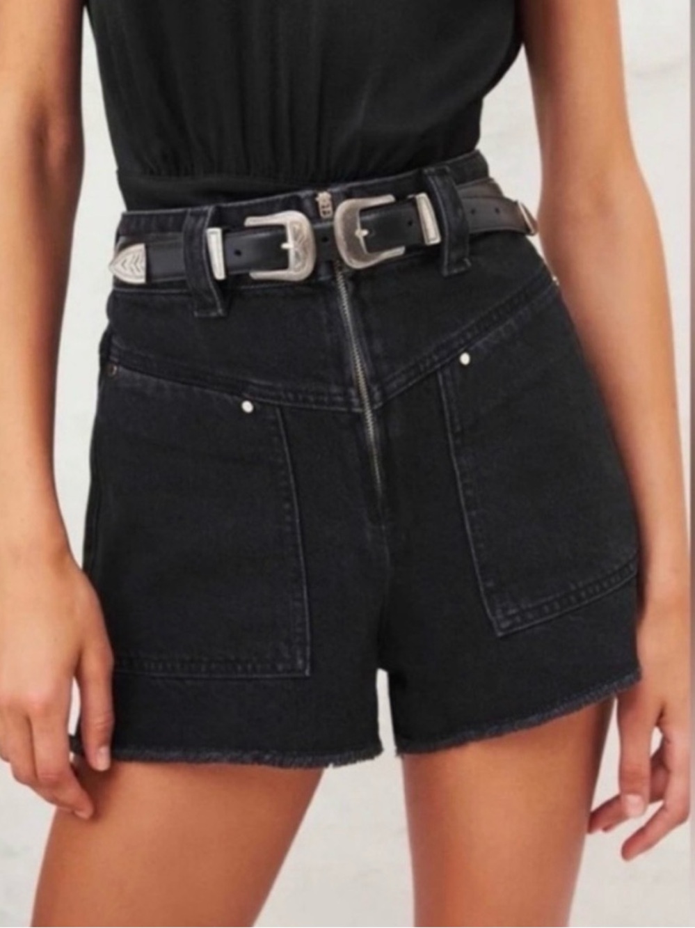 ba&sh Black High-Waist Denim Patch pockets “David shorts Lady shorts”